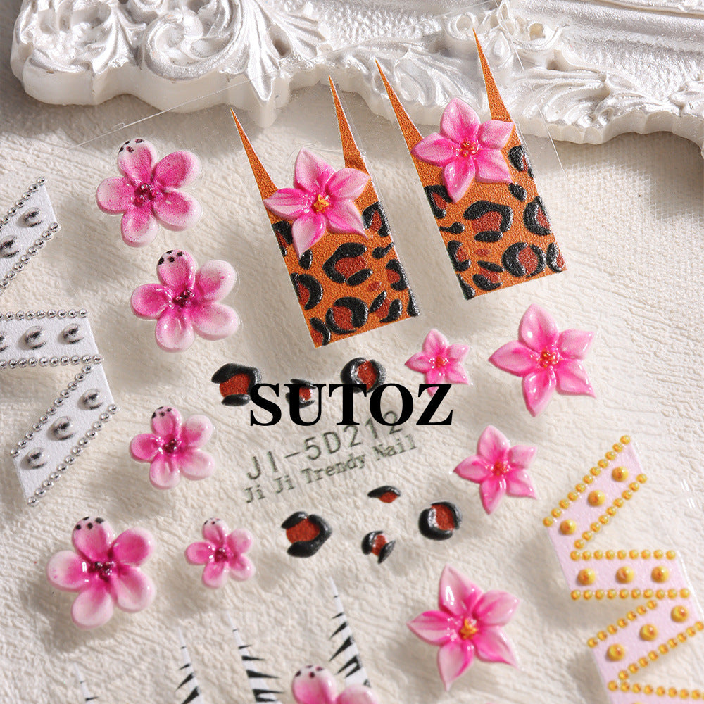 Wholesale 5D nail art stickers leopard zebra pattern 3D relief nail art stickers